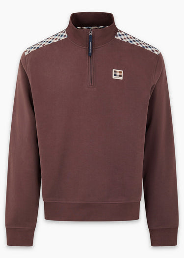 Aquascutum Sweaters Check shoulder quarter zip fleece - chocolate