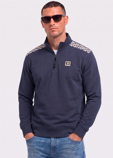 Aquascutum Sweaters Check shoulder quarter zip fleece - navy