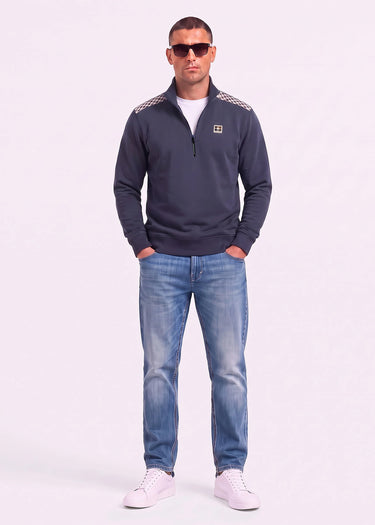 Aquascutum Sweaters Check shoulder quarter zip fleece - navy
