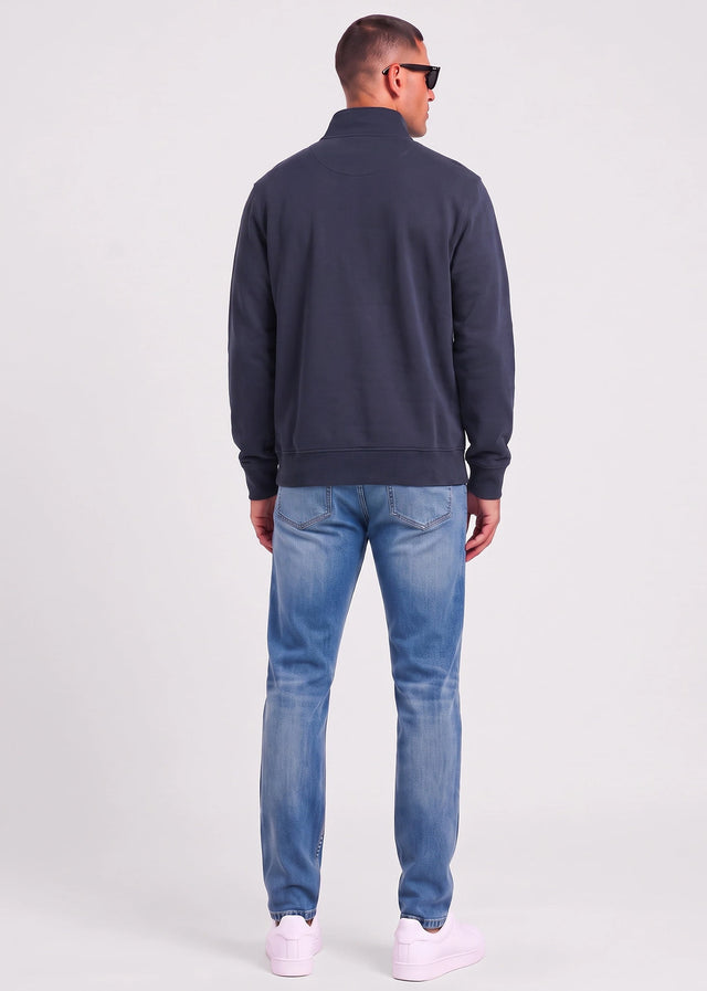 Aquascutum Sweaters Check shoulder quarter zip fleece - navy