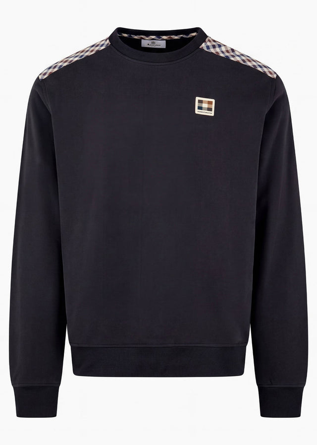 Aquascutum Sweaters Check shoulder crewneck fleece - black