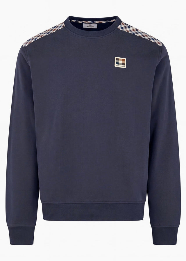 Aquascutum Sweaters Check shoulder crewneck fleece - navy