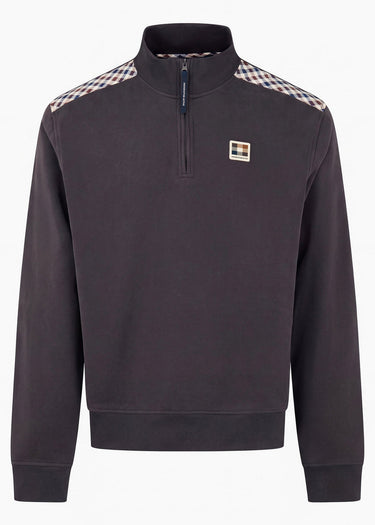 Aquascutum Sweaters Check shoulder quarter zip fleece - black