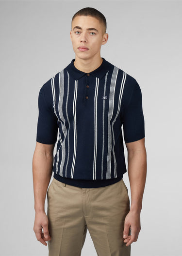 Ben Sherman Polo's Crickle cotton stripe polo - dark navy