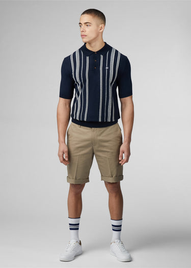 Ben Sherman Polo's Crickle cotton stripe polo - dark navy