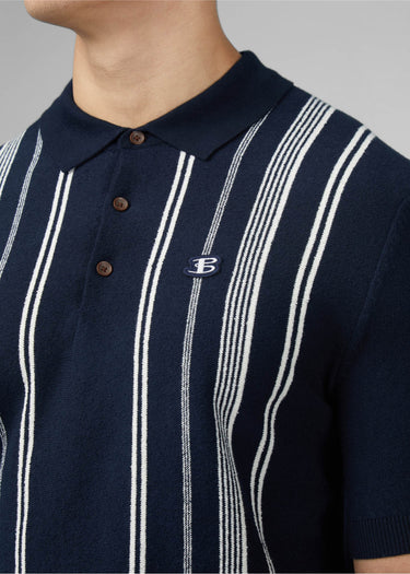 Ben Sherman Polo's Crickle cotton stripe polo - dark navy