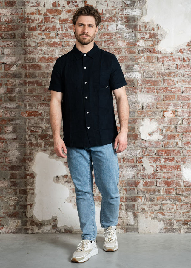 Farah Shirts Fleet check ss bd - true navy