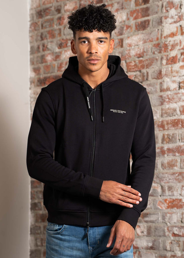 Armani Exchange Cardigans Stretch fabric zip-up sweatshirt - black