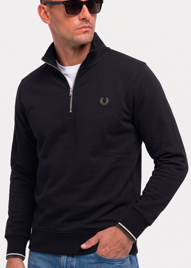 Fred Perry Sweaters Half zip sweatshirt - black ecru laurel wreath green