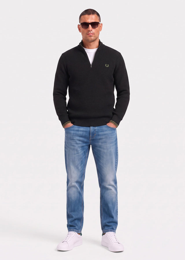 Fred Perry Sweaters Waffle stitch half zip jumper - black