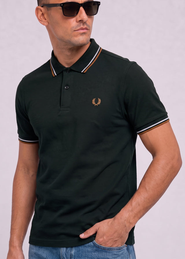 Fred Perry Polos Twin tipped polo - night green dusky blue dark caramel