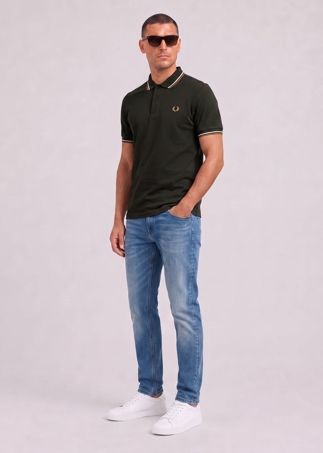 Fred Perry Polos Twin tipped polo - night green dusky blue dark caramel