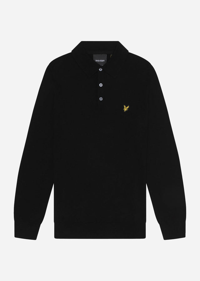 Lyle & Scott Sweaters Cotton merino long sleeve knitted polo - jet black