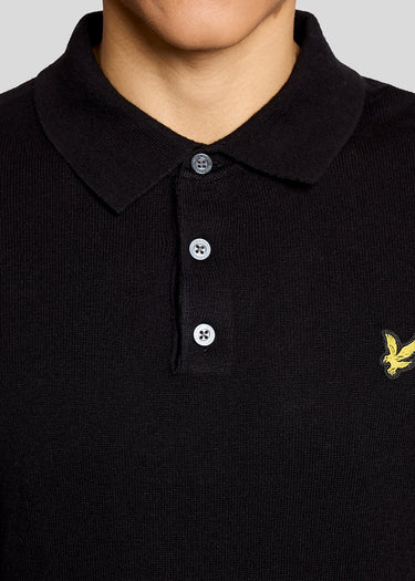 Lyle & Scott Truien Cotton merino long sleeve knitted polo - jet black