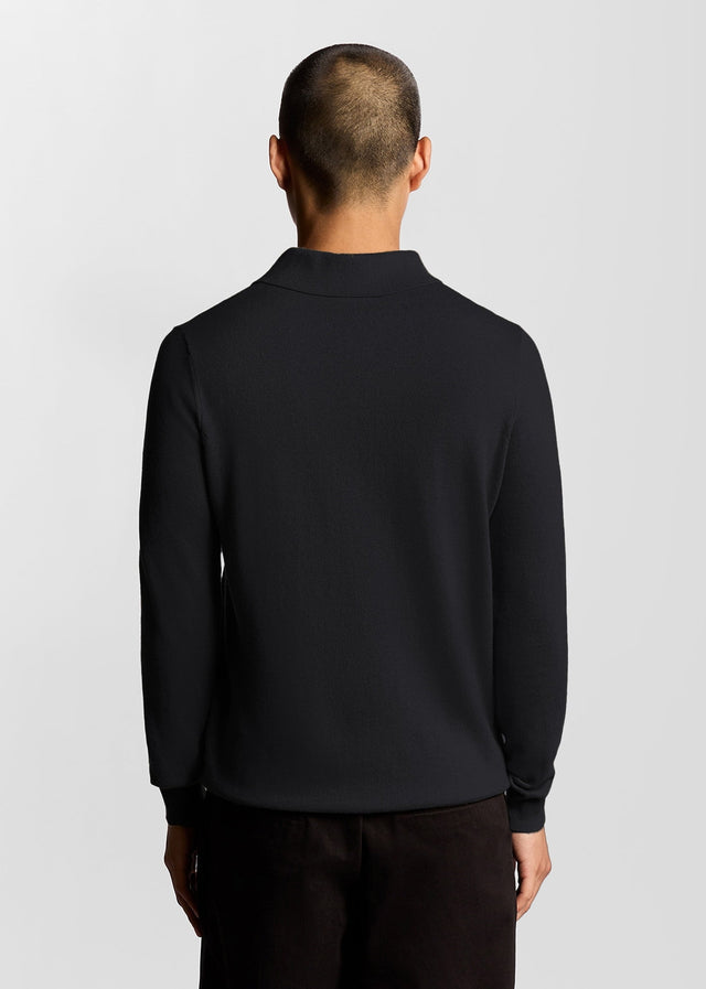 Lyle & Scott Sweaters Cotton merino long sleeve knitted polo - dark navy