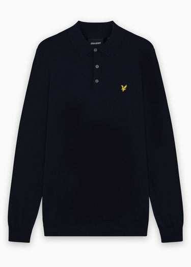 Lyle & Scott Truien Cotton merino long sleeve knitted polo - dark navy