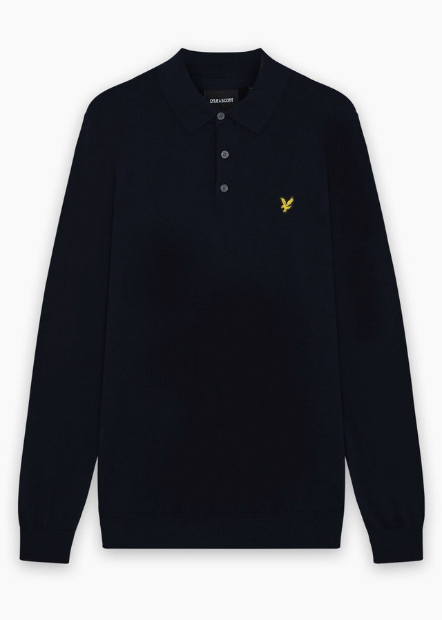Lyle & Scott Sweaters Cotton merino long sleeve knitted polo - dark navy