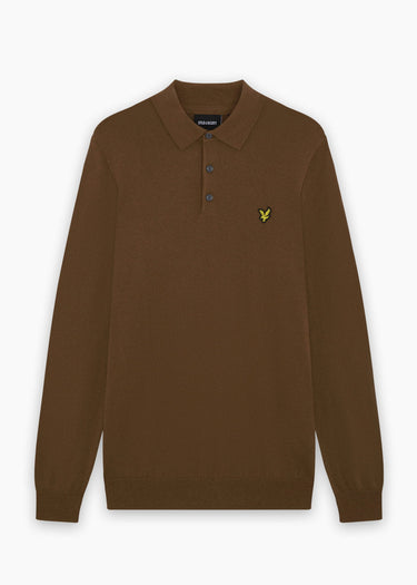 Lyle & Scott Longsleeve Polo's Cotton merino long sleeve knitted polo - sepia brown