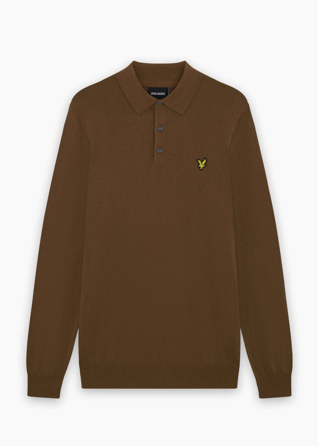 Lyle & Scott Long Sleeve Polos Cotton merino long sleeve knitted polo - sepia brown