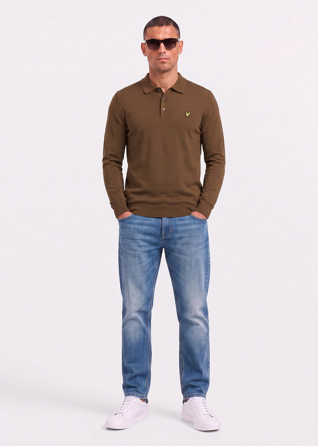 Lyle & Scott Long Sleeve Polos Cotton merino long sleeve knitted polo - sepia brown