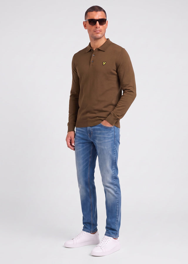 Lyle & Scott Long Sleeve Polos Cotton merino long sleeve knitted polo - sepia brown