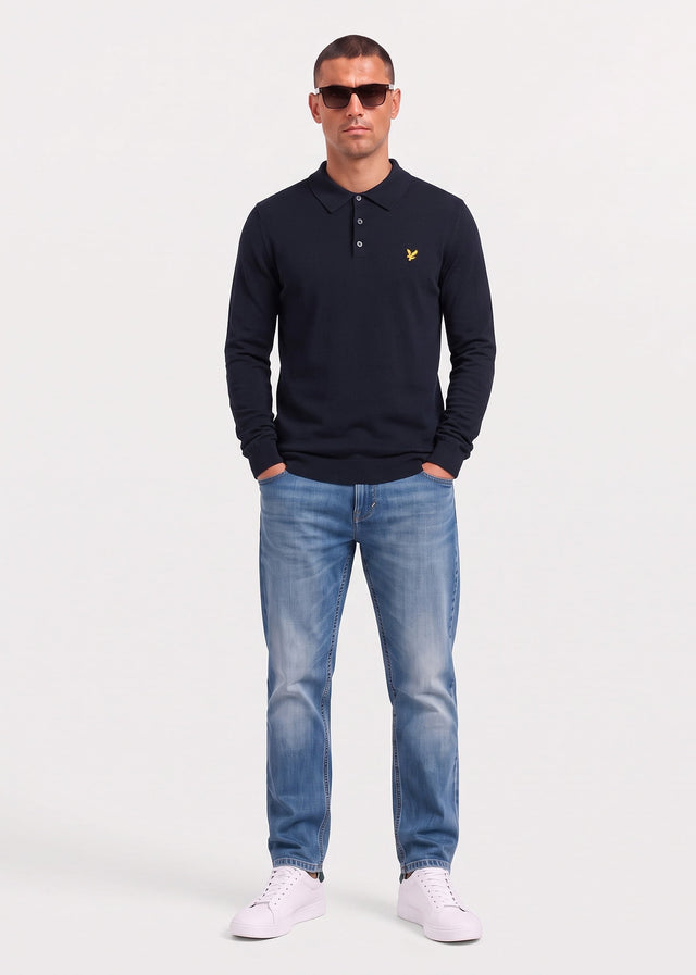 Lyle & Scott Sweaters Cotton merino long sleeve knitted polo - dark navy