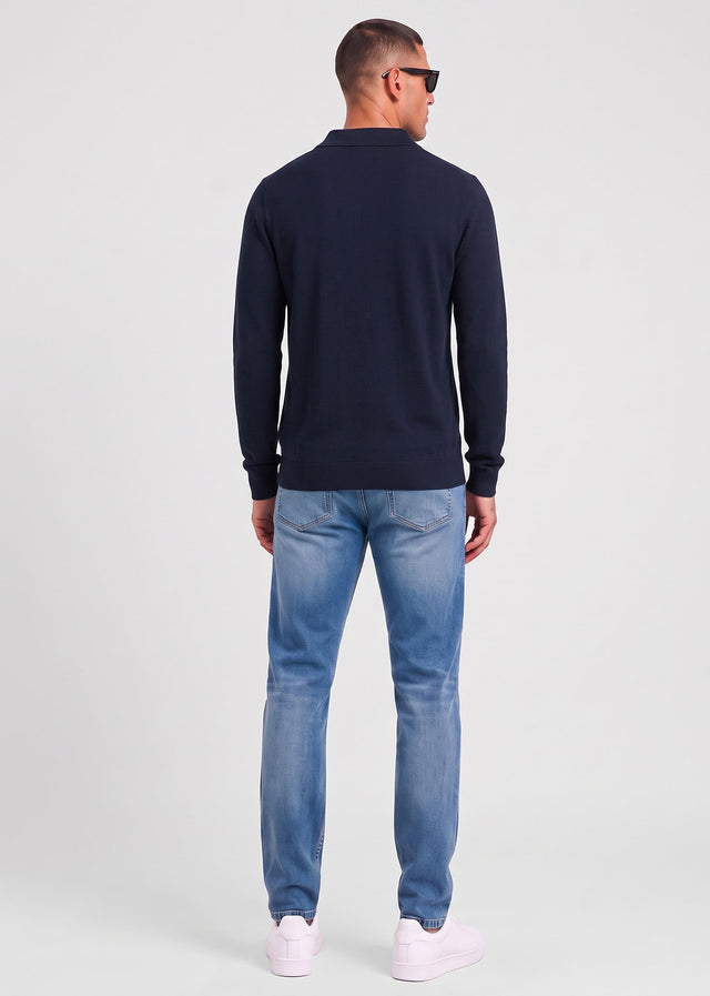 Lyle & Scott Sweaters Cotton merino long sleeve knitted polo - dark navy