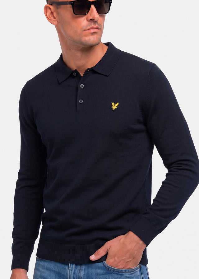 Lyle & Scott Sweaters Cotton merino long sleeve knitted polo - dark navy