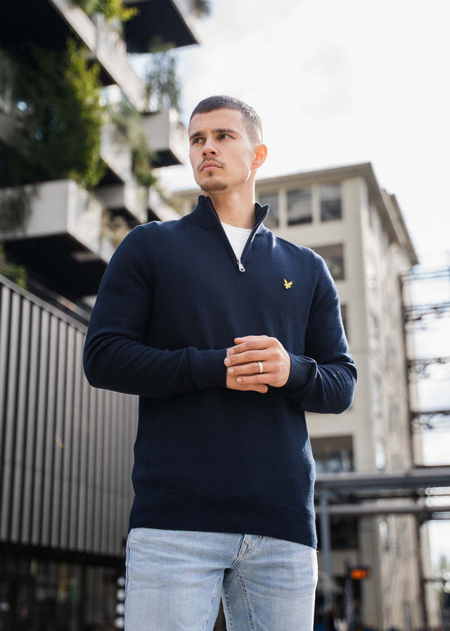 Lyle & Scott Sweaters Cotton merino quarter zip jumper - dark navy
