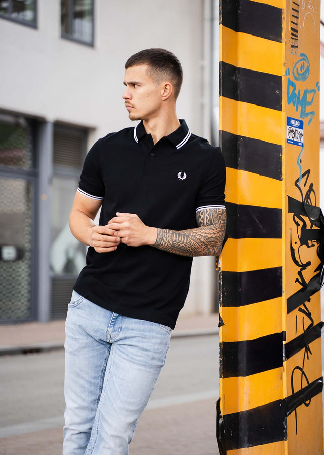 Fred Perry Polos Twin tipped fred perry shirt - black white white