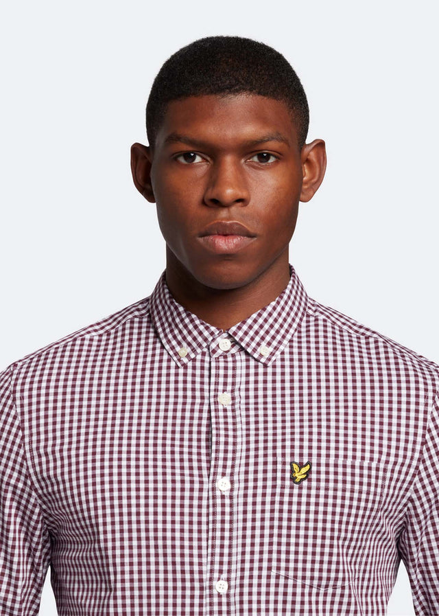 Lyle & Scott Shirts LS slim fit gingham shirt - burgundy white
