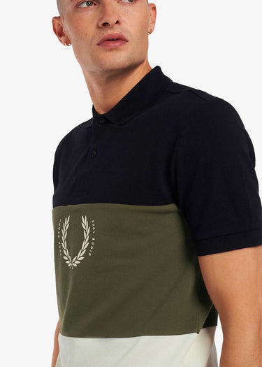 Fred Perry Polo's Printed colour block poloshirt - navy