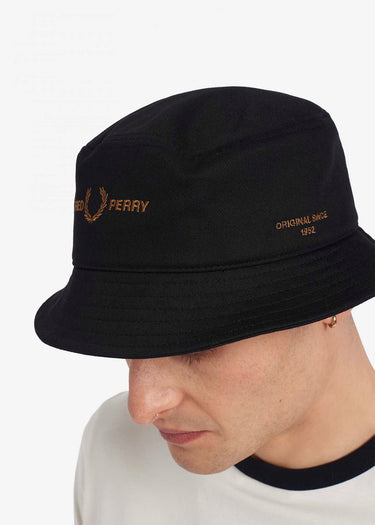 Fred Perry Bucket Hats Branded twill bucket hat - black