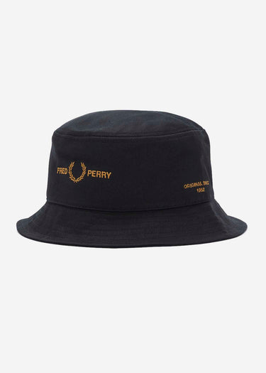 Fred Perry Bucket Hats Branded twill bucket hat - black