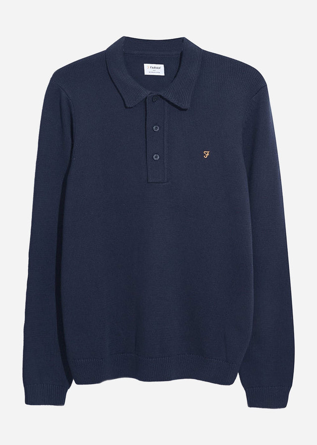 Farah Sweaters  Sweater hamlet knit ls polo - true navy 