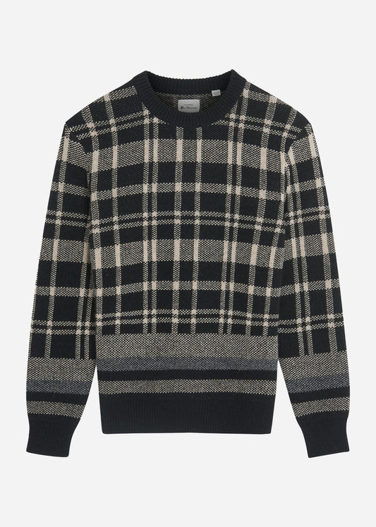 Ben Sherman Truien  Tartan jacquard crew - black 