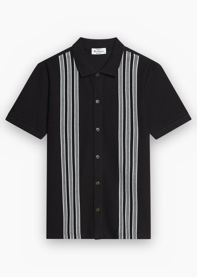 Ben Sherman Polos Birdseye stripe button through polo - black
