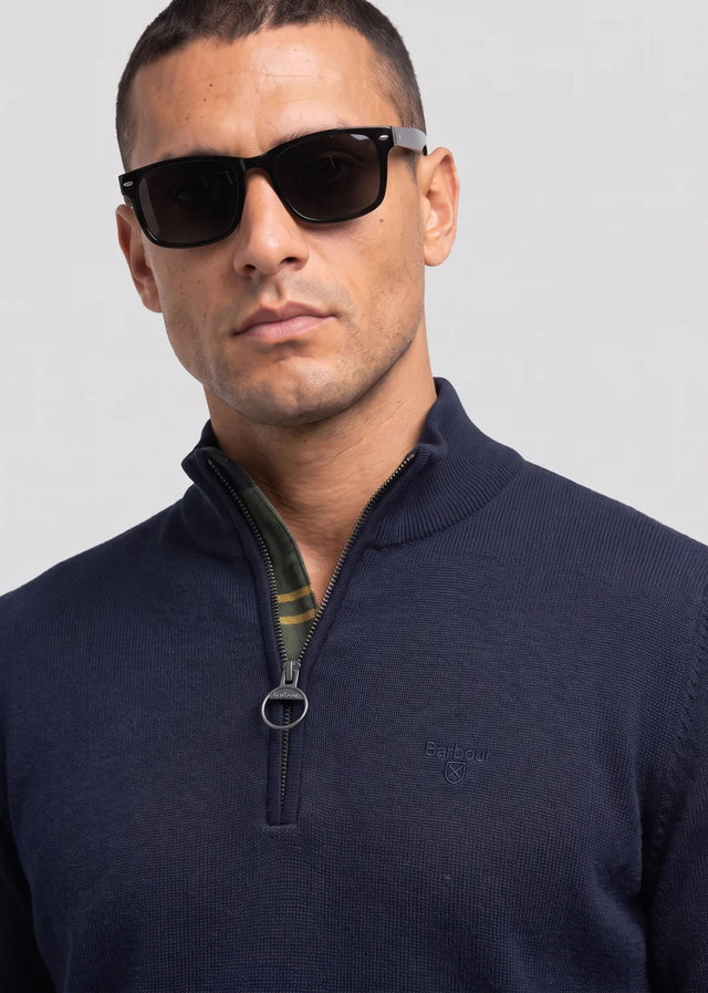 Barbour Sweaters Cotton half zip knitted jumper - navy