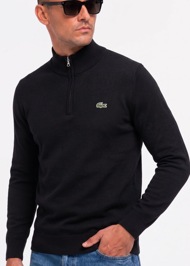 Lacoste Sweaters Regular fit high zipped neck sweater - black