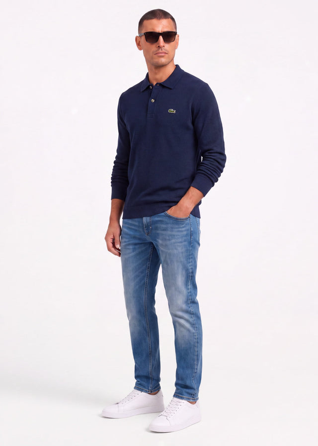 Lacoste Long Sleeve Polos Knitted long sleeve polo sweater - navy blue
