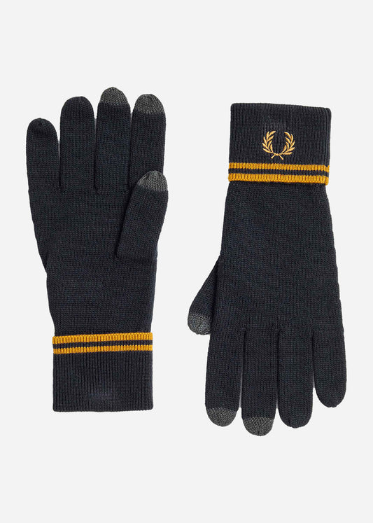 Twin tipped merino wool gloves - navy dark caramel