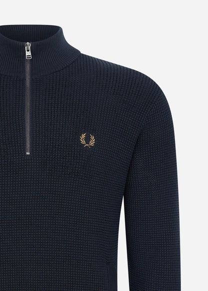 Fred Perry Truien  Waffle stitch half zip jumper - navy 