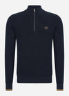 Fred Perry Truien  Waffle stitch half zip jumper - navy 