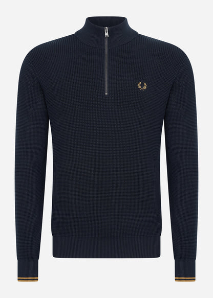 Fred Perry Truien  Waffle stitch half zip jumper - navy 