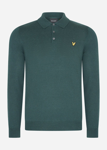 Lyle & Scott Truien  Cotton merino long sleeve knitted polo - argyle teal 