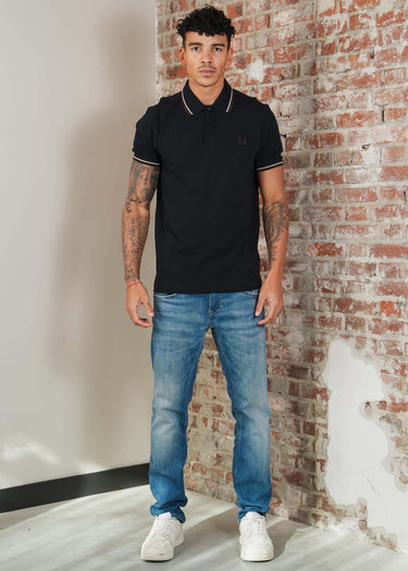 Fred Perry Polo's Twin tipped fred perry shirt - Navy Wheat Brown Tobacco