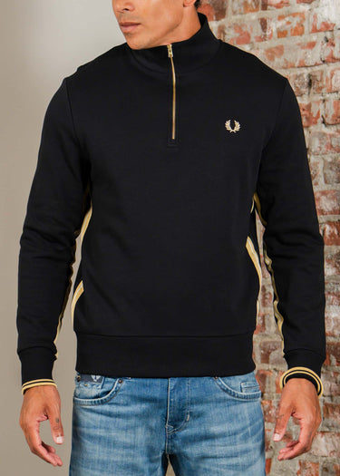 Fred Perry Truien Stripe tape half zip sweathshirt - black champagne