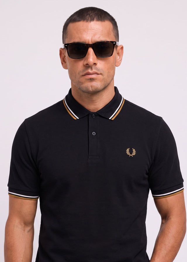 Fred Perry Polos Twin tipped polo - black ecru dark caramel