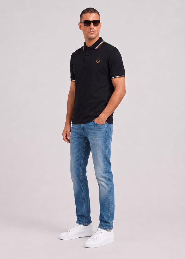 Fred Perry Polos Twin tipped polo - black ecru dark caramel