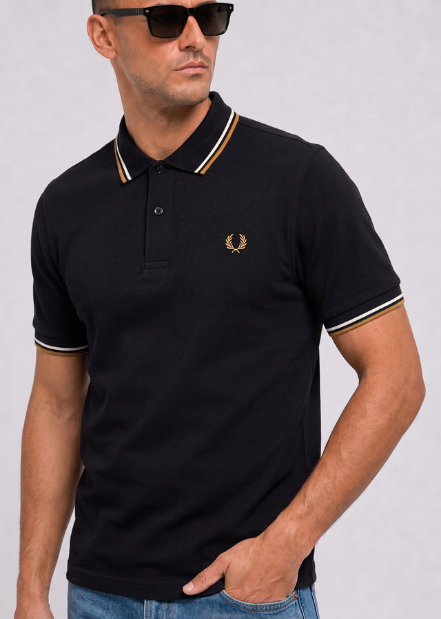Fred Perry Polos Twin tipped polo - black ecru dark caramel
